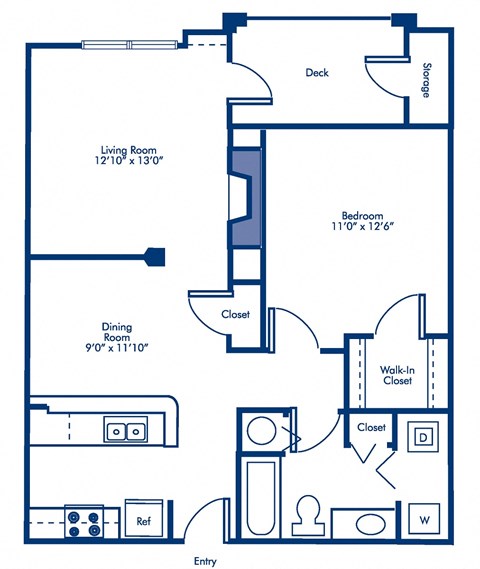 a floor plan of a 1 bedroom apartment with 1 bath